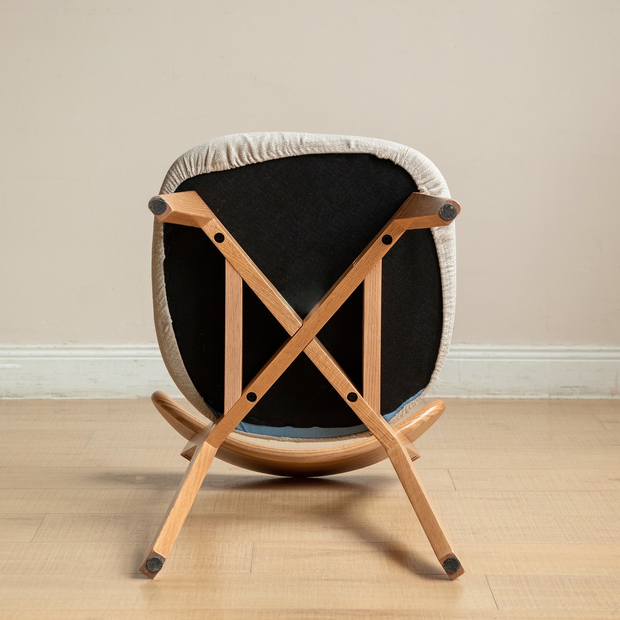 Solid Oak Wood Dining Chair with Upholstered Seat Curved Backrest