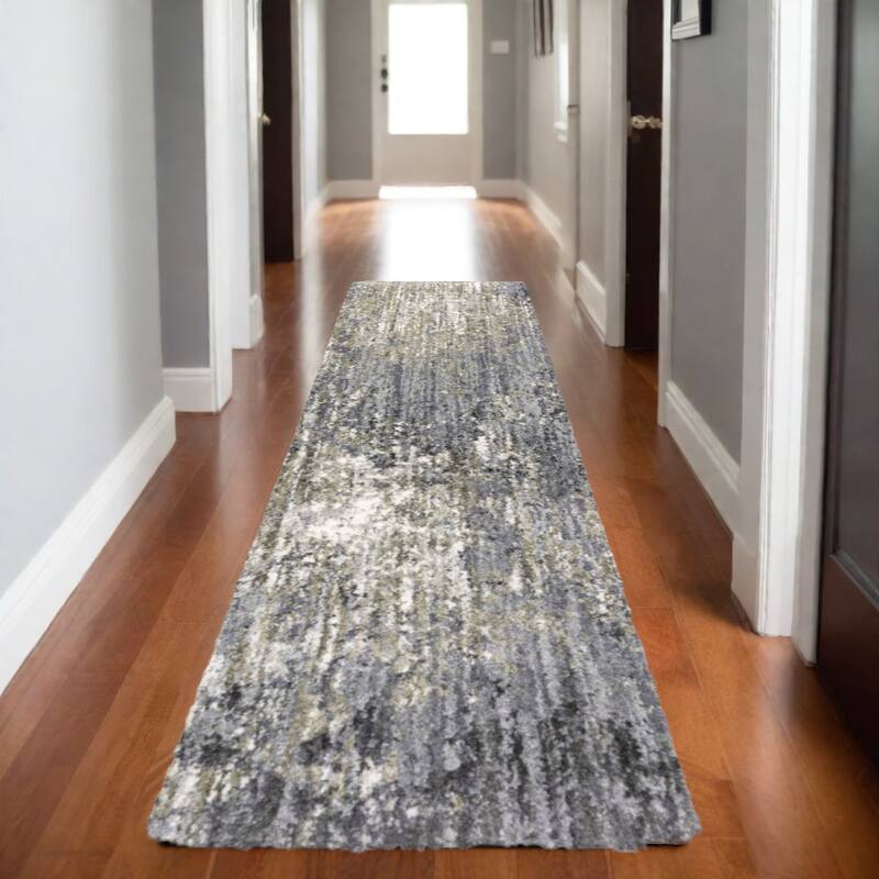 HomeRoots Abstract Shag Rectangle Area Rug - 90.55 in. x 26.77 in.  x 1.58 in.