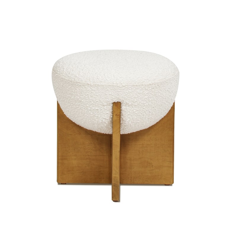Bali 18.5" Hemisphere Boucle Ottoman with Wood Base