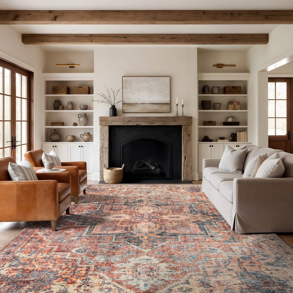 World Rug Gallery Floral Medallion Washable Flat Pile Non-Slip Area Rug