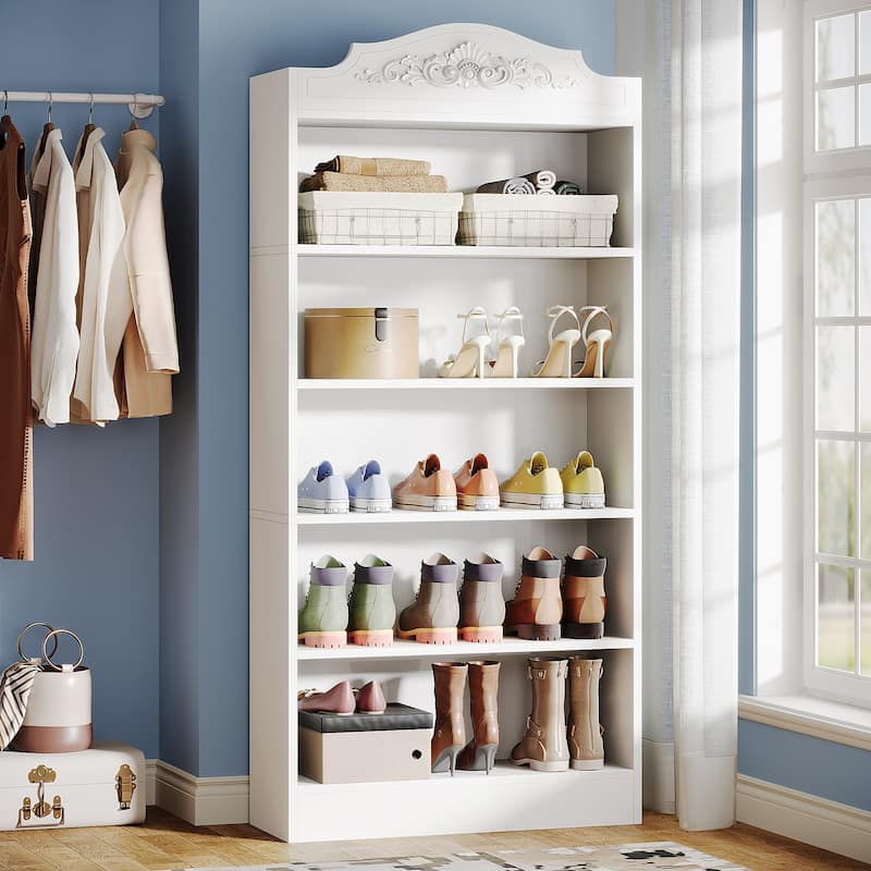 5-Tier White Shoe Rack, Freestanding Shoe Storage Cabinet for 20-25 Pairs for Entryway, Closet - WHITE