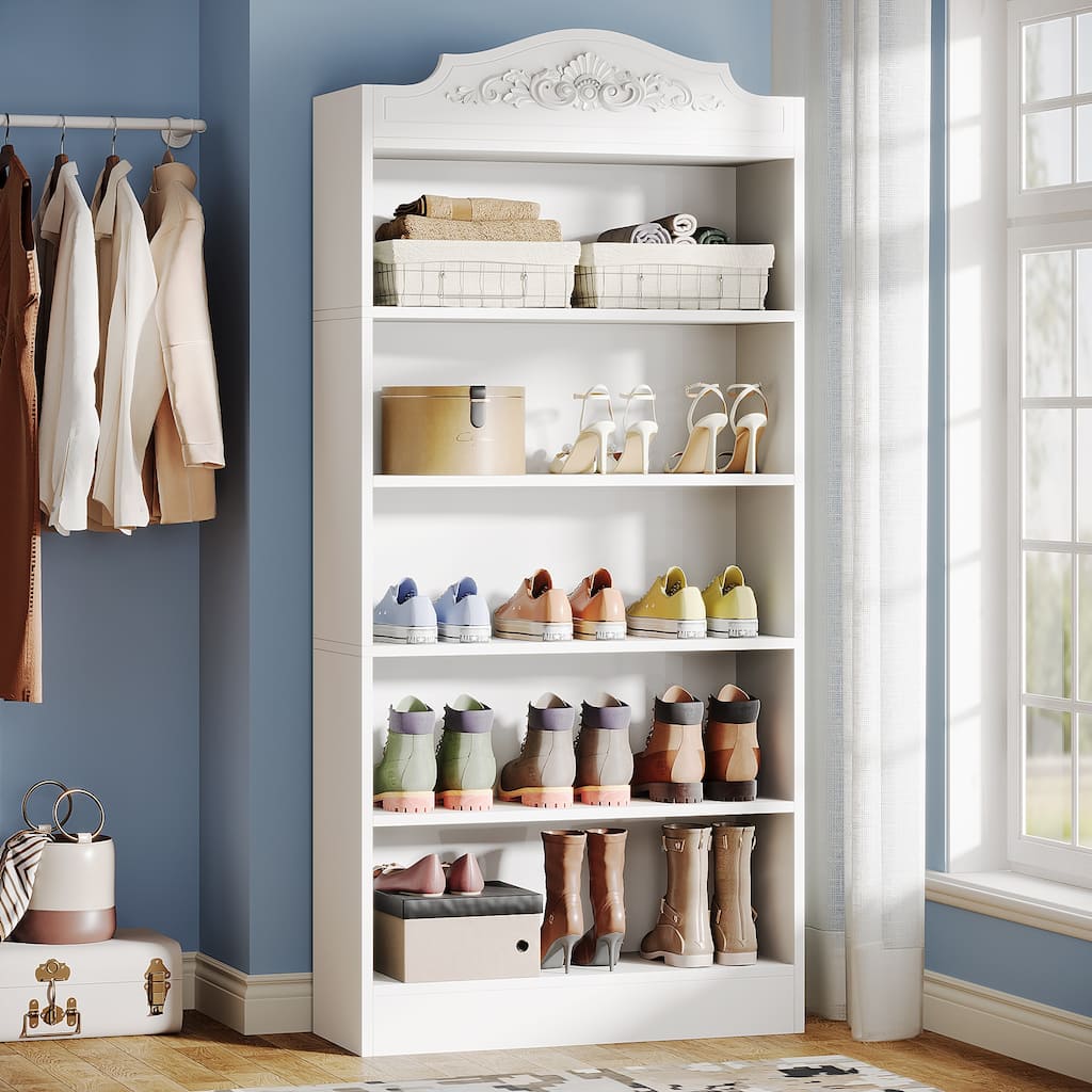 5-Tier White Shoe Rack, Freestanding Shoe Storage Cabinet for 20-25 Pairs for Entryway, Closet