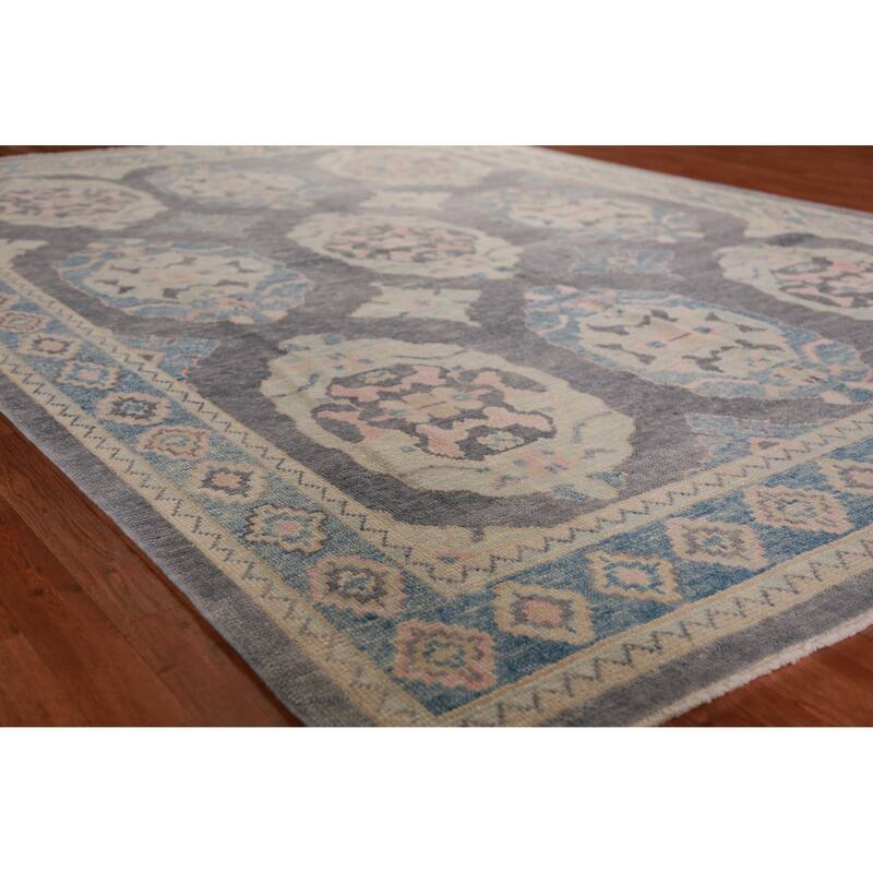 Hand Knotted Oriental 100% Wool Carpet Transitional Geometric Greys & Charcoal Oushak Area Rug - 11' 1'' X 8' 2''