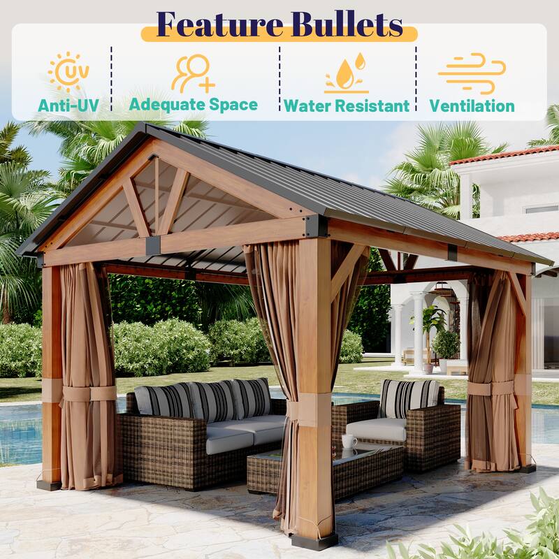 Clihome 10x12 ft Hardtop Outdoor Gazebo with Galvanized Steel Roof & Curtains, All-Weather Resistance, Easy Assembly