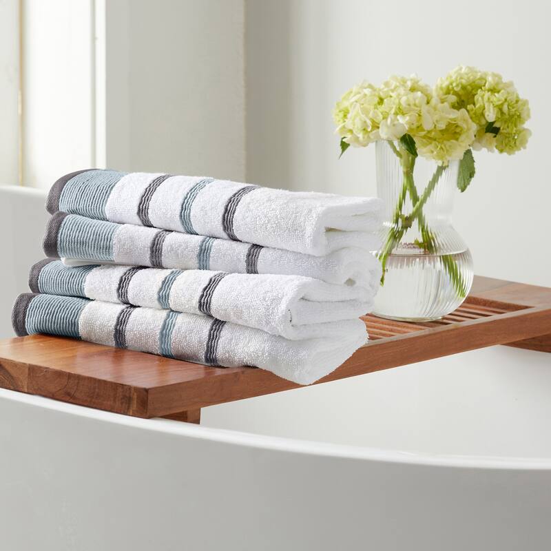 Linery & Co. Luxury Cotton Decorative Towel Set. - Hand Towel (Pack of 4) - Eucalyptus / Grey.