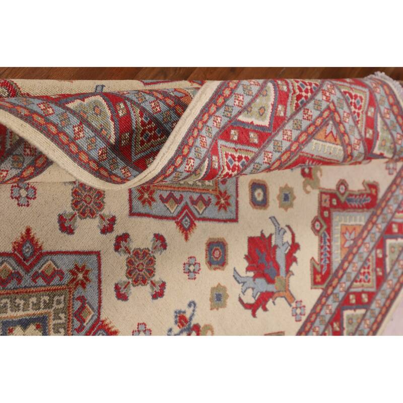 Ivory Kazak Oriental Area Rug Hand-Knotted Traditional Wool Carpet - 4'11" x 6'6"