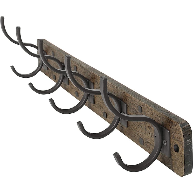 Richmond Wall Mount Wood Rack - 5 Hook - Brown