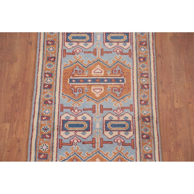 Geometric Khotan Runner Rug Handmade Oriental Wool Carpet - 2'6"x 7'10"