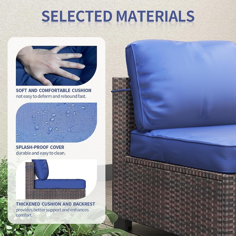7-Piece Patio Conversation Sofa Set with Cushions and Glass Top Coffee Table