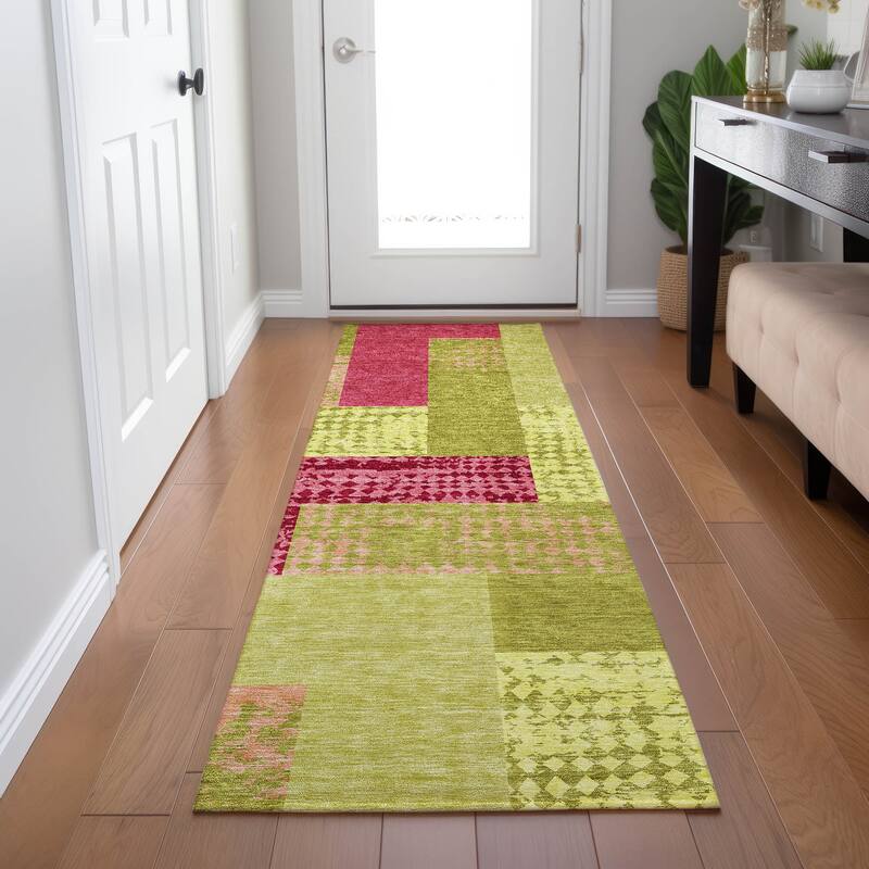 Machine Washable Indoor/ Outdoor Modern Blocks Chantille Rug