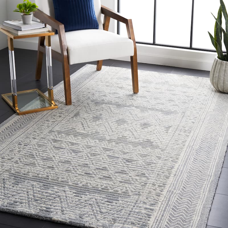 SAFAVIEH Handmade Abstract Magbula Rustic Wool Rug - 8' x 10' - Light Blue/Ivory