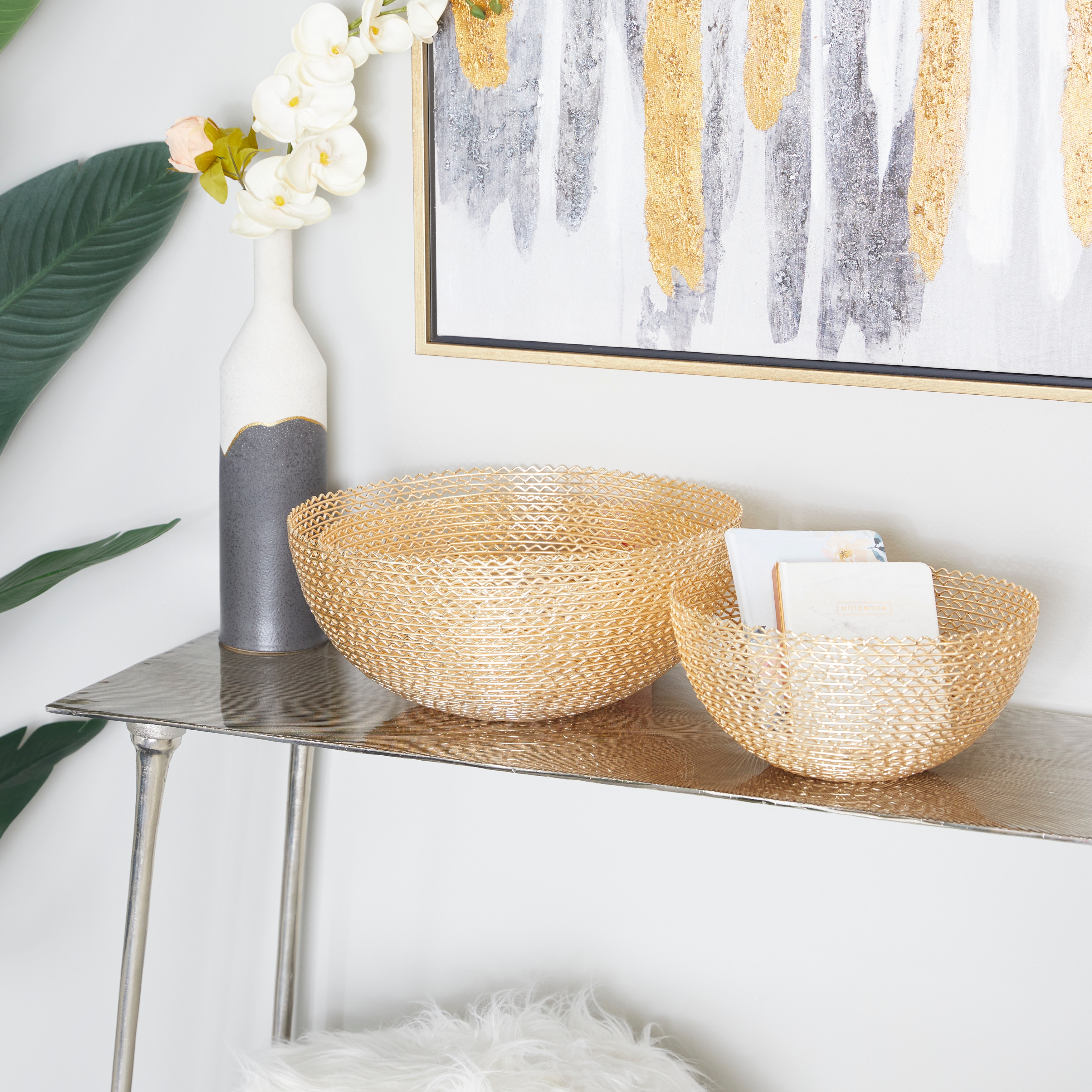 CosmoLiving by Cosmopolitan Gold Metal Decorative Decorative Bowl (Set of 3) - 16 x 16 x 7 Round