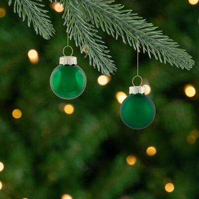 2-Finish Mini Christmas Glass Ball Ornaments - 1" (25mm) - Green - 24ct