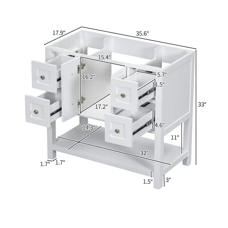 36" Bathroom Vanity Cabinet without Sink - White