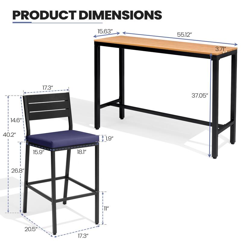 Outdoor Patio Barstool Bar Stools with Rectangle Bar Table