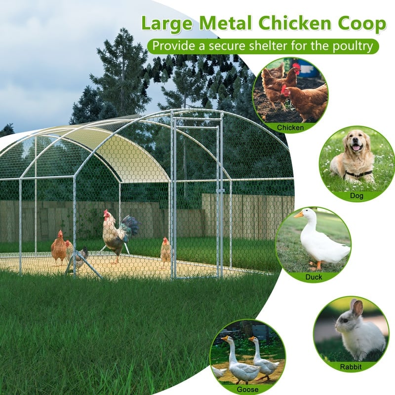 Large Walk-In Metal Chicken Coop – Dome-Shaped Poultry Run with Waterproof & UV-Resistant Cover, Heavy-Duty 1" Tube Frame .