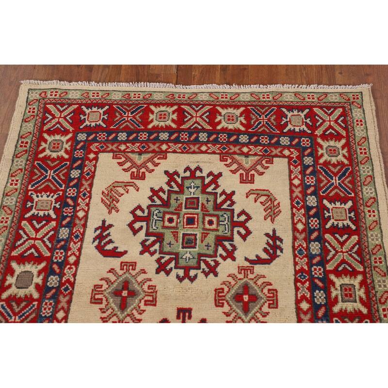 Kazak Accent Rug Handmade Beige Wool Carpet - 3'3"x 5'4"