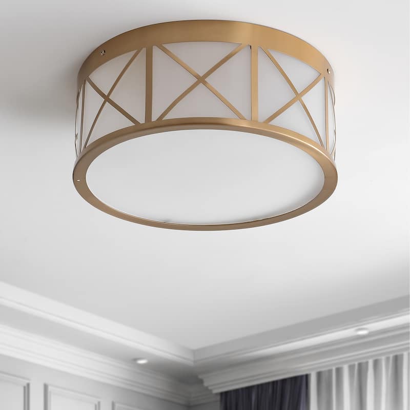 Pagoda 13" Drum Metal/Glass Flush Mount Brass Gold by JONATHAN Y