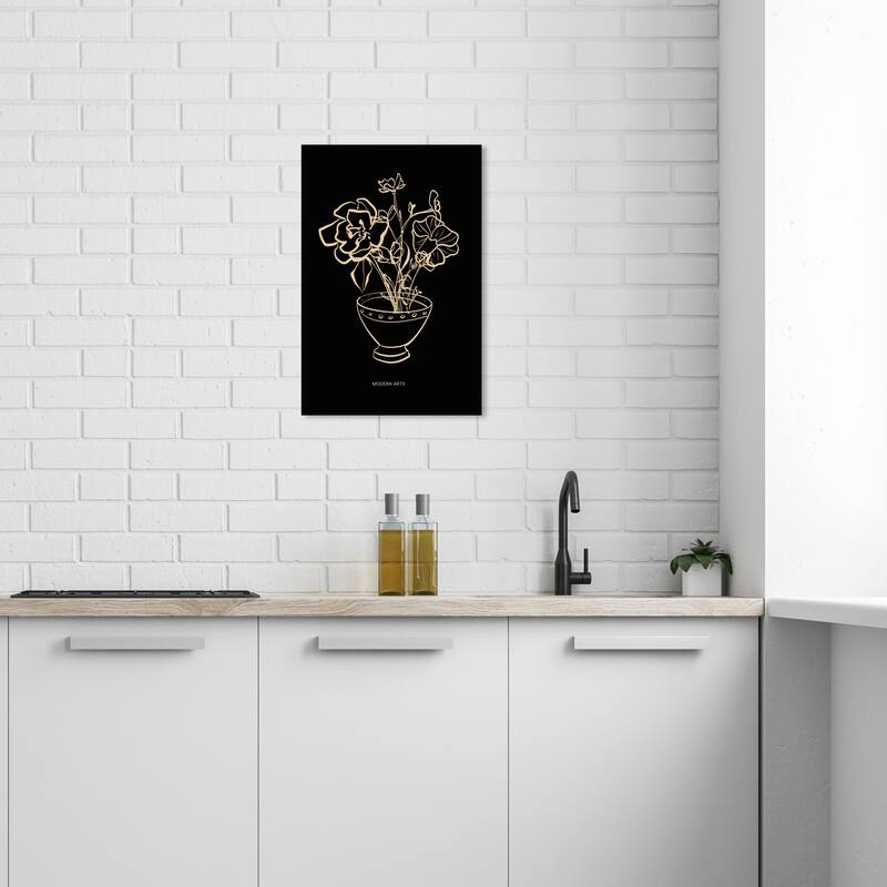 Wynwood Studio Canvas Floral and Botanical Modern Art Flowers II Black and Modern & Contemporary Wall Art Canvas Print - 16 x 24