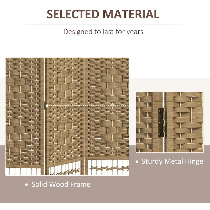 Poplar Wood Wicker Room Divider with Foldable Panels