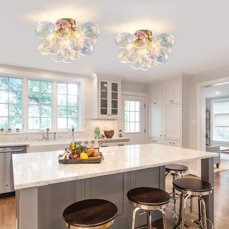 Starsky 3-Light 17in. Contemporary Glass Bubble Semi Flush Mount