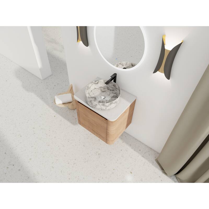 24'' Wall-Mounted Bathroom Vanity With Ceramic Art Sink & 1-Soft-Close Door,KD-Packing, Plywood