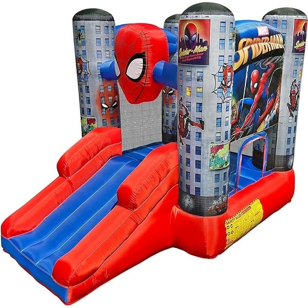 slide 2 of 6, Marvel Spider-Man Bounce House with Slide, Kids Inflatable Spiderman Bouncy Castle Indoor Outdoor Plus Heavy Duty Air Blower