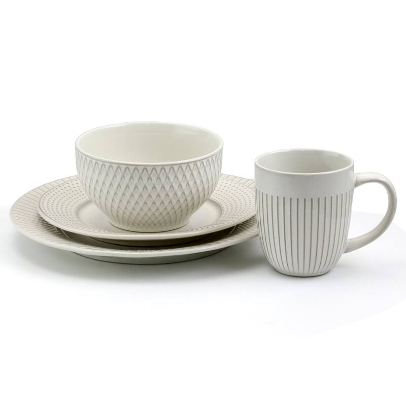 Elama Marketplace Favorites16pc Dinnerware Set in Embossed White