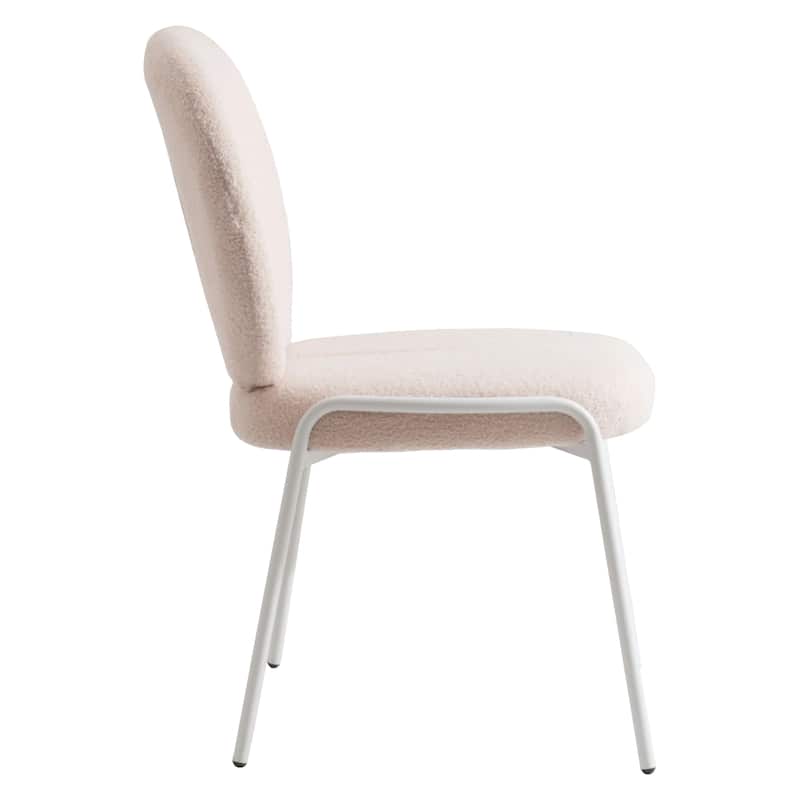 Celestial Modern Boucle Dining Chairs - Upholstered Accent Side Chairs with White Powder-Coated Iron Frame Set of 2