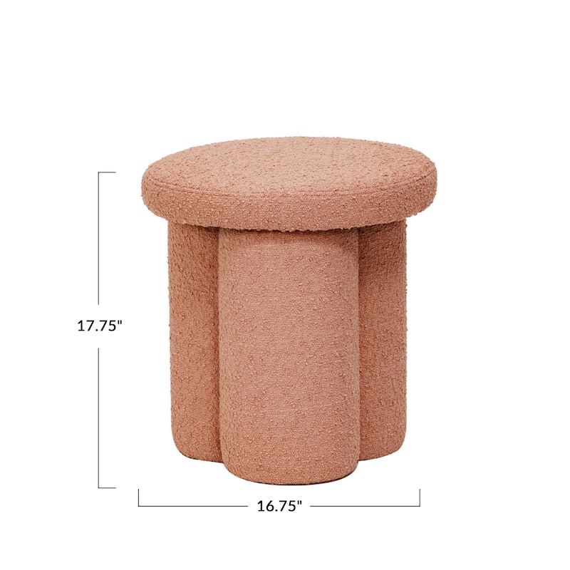 Boucle Fabric Upholstered Stool with Wood Legs - 16.9"L x 16.9"W x 17.8"H