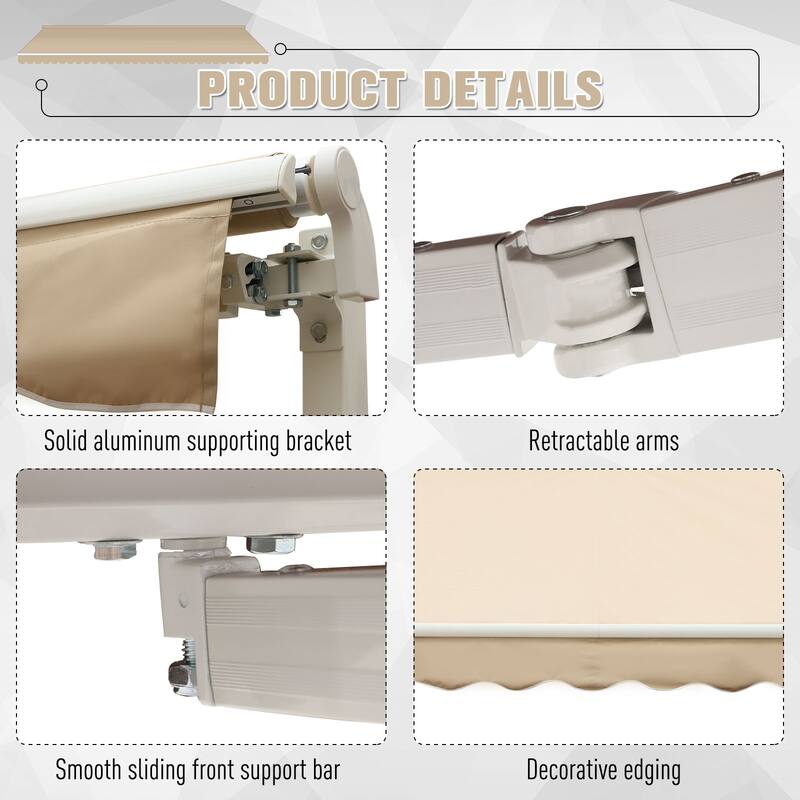 Outsunny 13' x 8' Manual Retractable Sun Shade Patio Awning with Durable Design & Adjustable Length Canopy