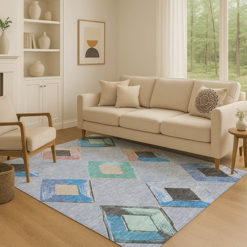 Premium Washable Super Soft Modern Diamond Mayfield Rug - Denim - 10' x 14'