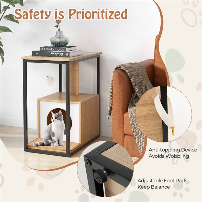 26"H Cat Coffee Table Cat Furniture Tail Table Cat House With Scratching Post - 24" x 14" x 26" (L x W x H)