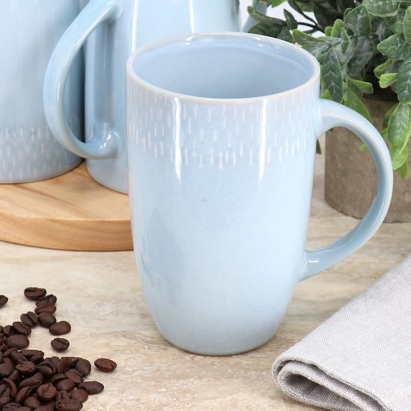 Meritage Jasper 6 Piece 22 Ounce Stoneware Tall Latte Cup Set in Ski Blue