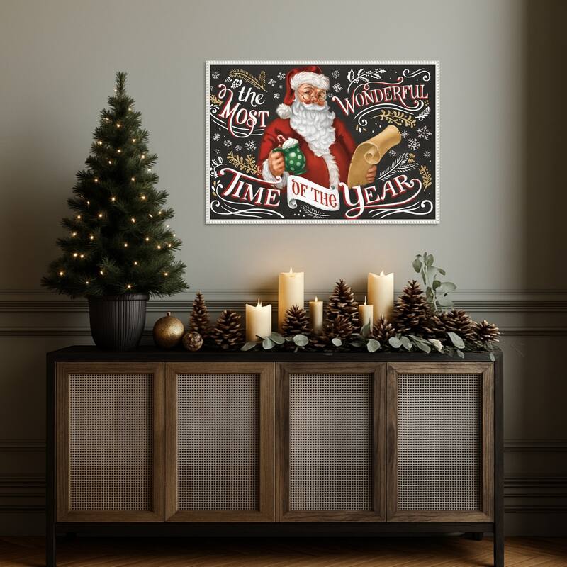 Santas List II Black by Janelle Penner Framed Canvas Wall Art Print - Sylvie Beaded White