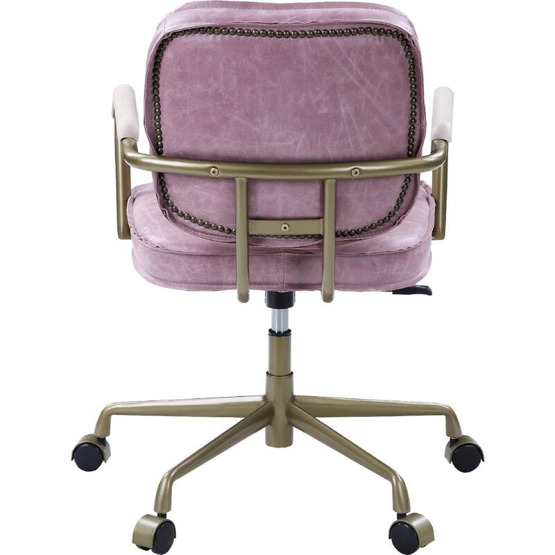 Top Grain Leather Office Chair with Armrests in Pink