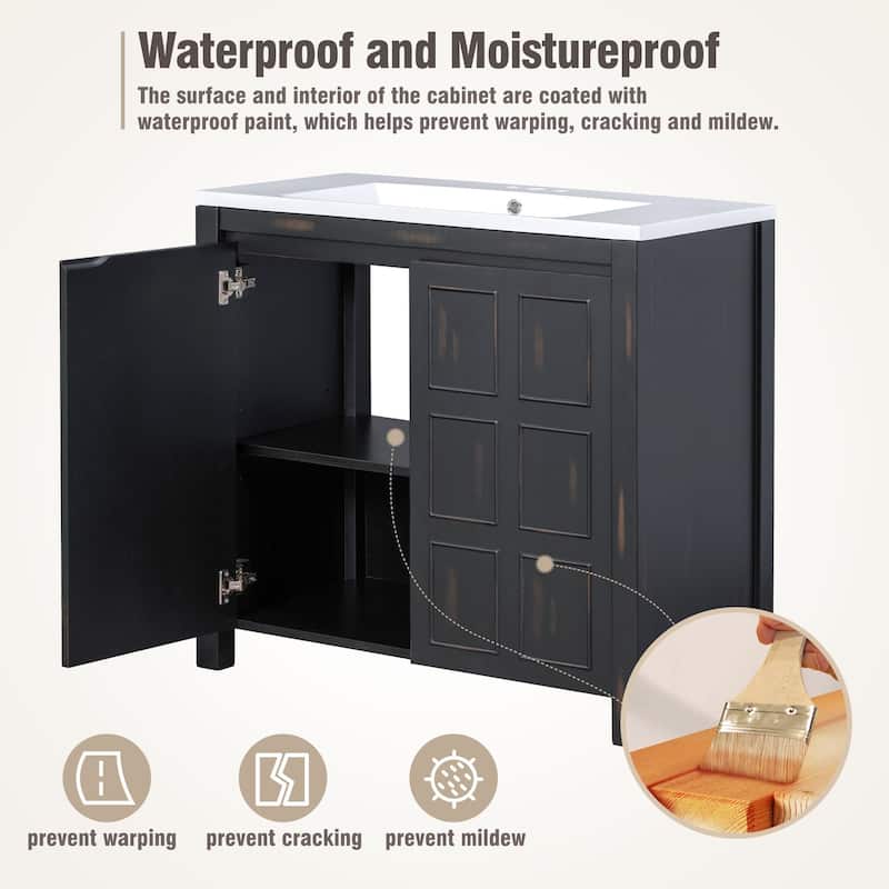 36 inch Freestanding Bath Vanity in Retro Espresso with White Ceramic Top