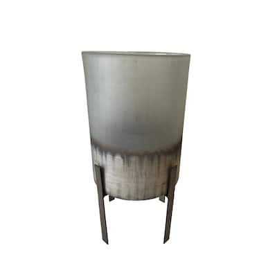 Glass Candle Holder Silver Hand Etching H 14" - CLEAR - CLEAR