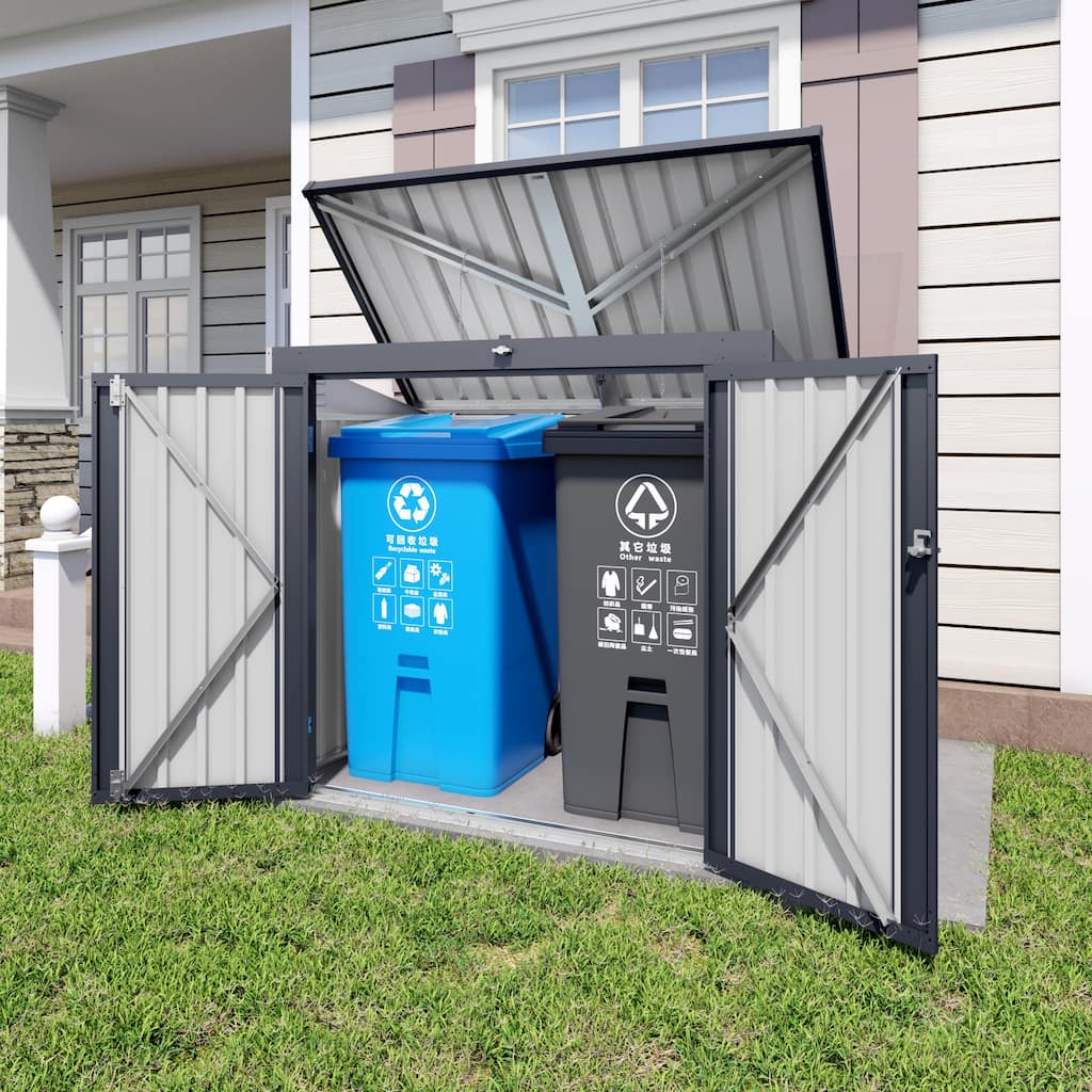 Outdoor Trash Can Storage Shed for 2 Bins Metal Garbage Bin Enclosure Waterproof Outdoor Small Generator Shed