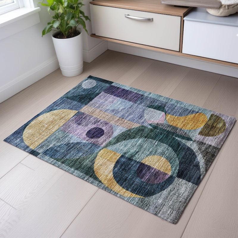 Premium Washable Super Soft Mid Century Modern Mayfield Rug - Blue - 1'8" x 2'6"