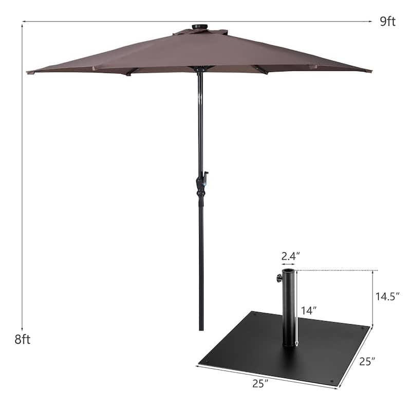 Costway 9ft Market Patio Umbrella w/Solar Lights & 40 LBS Steel