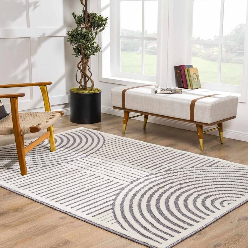 Hauteloom Deron Living Room, Bedroom Machine Washable Area Rug - White, Off White - 2' x 2'10"