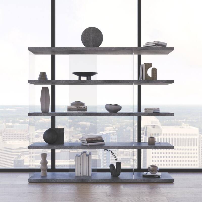 Meble Furniture Gravity Large Freestanding Bookcase - 71" Wide x 66" Tall Modern Open Shelf Storage Unit, Matte Finish