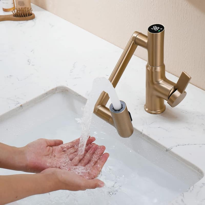 Lefton Rotatable Bathroom Faucet with Temperature Display in Fahrenheit (Batteries-Free), BF2204