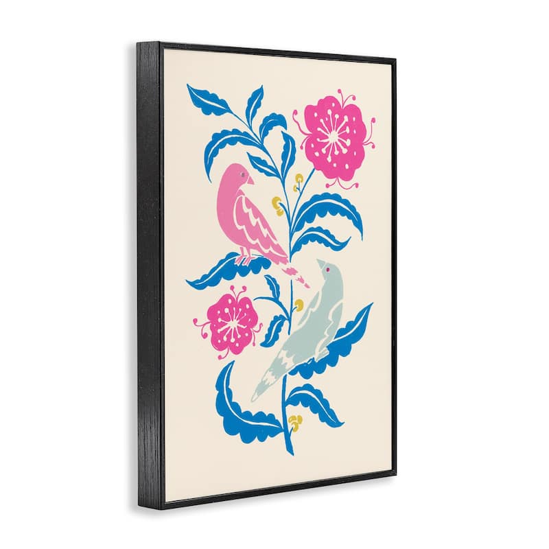 Stupell Minimal Bird Couple on Leaves Framed Giclee Art Design By Hannah Moren
