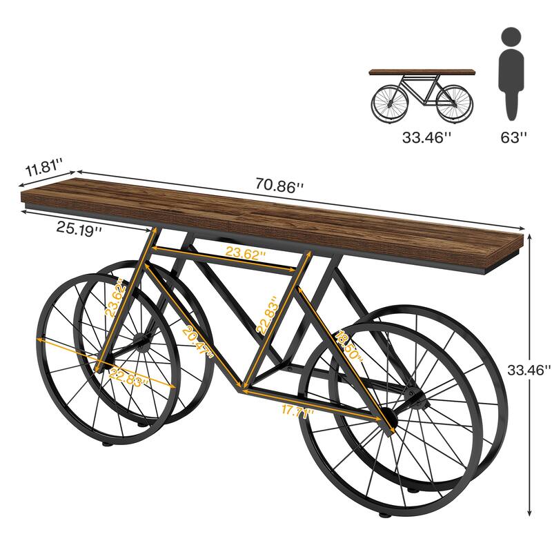 70.9-Inch Extra Long Console Table with Bicycle Metal Base