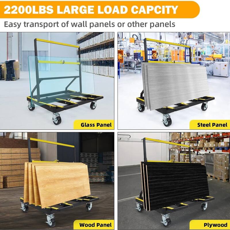 Folding Drywall Cart Heavy Duty,Drywall Dolly Load 2200 lbs Capacity,Panel Casters with Extended Large Deck