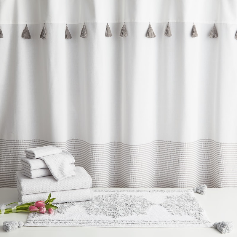Porch & Den Onassis Modern Stripe Tassel Shower Curtain
