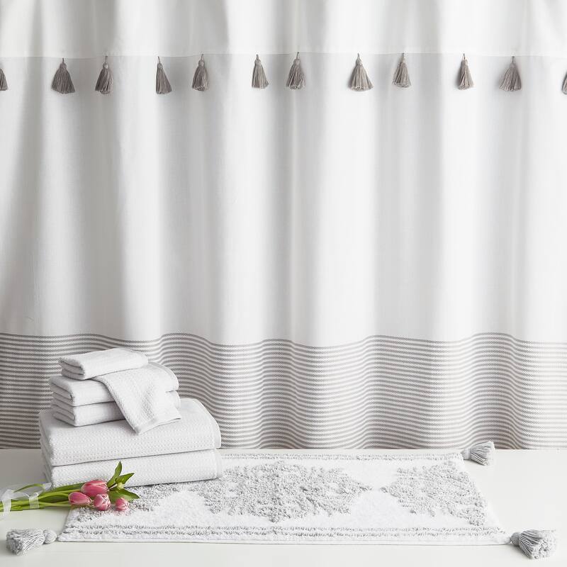 Porch & Den Onassis Modern Stripe Tassel Shower Curtain