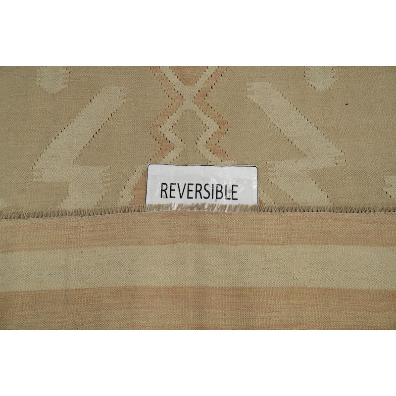 Hand Woven Oriental 100% Wool Carpet Southwestern Tribal Beige & Ivories Kilim Area Rug - 6' 5'' X 4' 11''